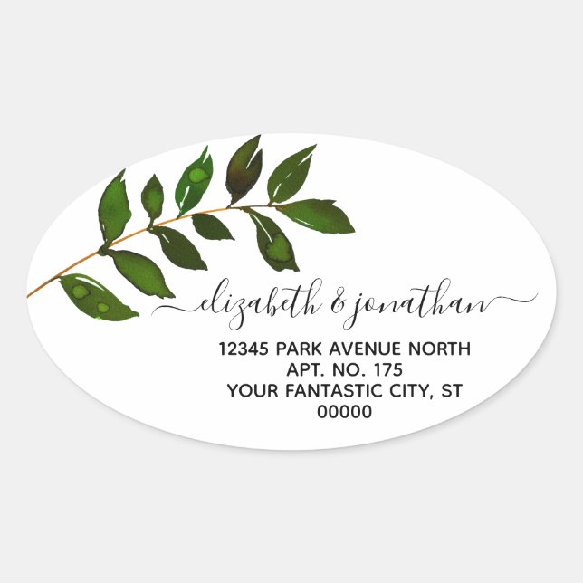 Simple Minimalist Leaf Foliage Wedding Oval Sticker (Front)