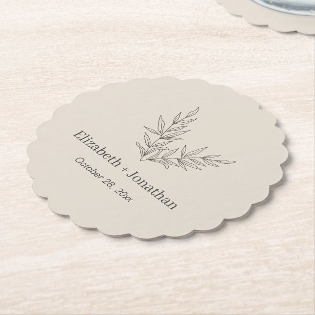 Simple minimalist leaf wedding     paper coaster (Angled)