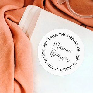 Simple Minimalist Leaves Script Round Library Classic Round Sticker