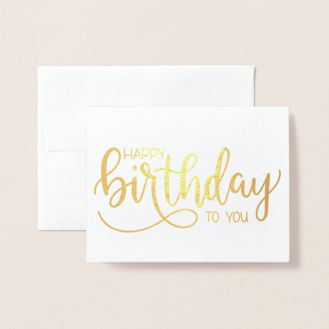 Simple Minimalist Lettering Calligraphy Birthday Foil Card (Front With Envelope)