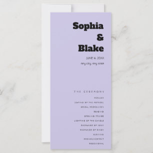 Simple Minimalist Light Purple Wedding Program