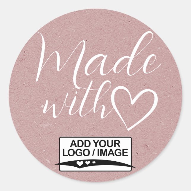 Simple Minimalist Lilac Kraft Paper Made With Love Classic Round Sticker (Front)