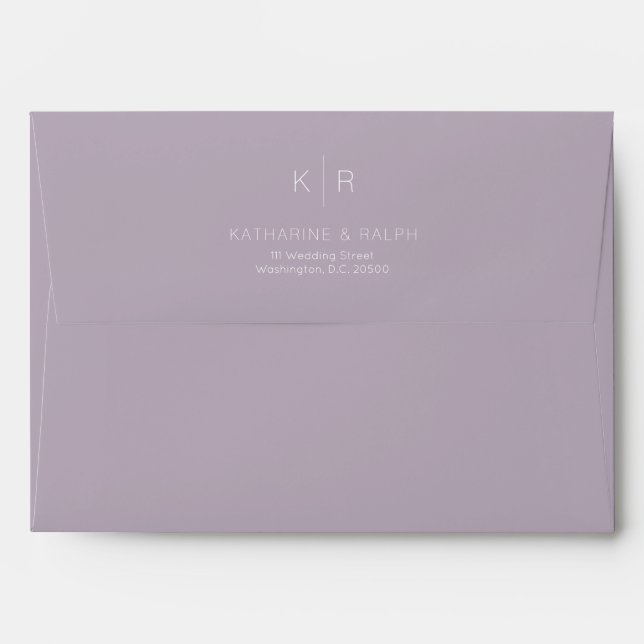 Simple Minimalist Lilac Monogram Wedding Envelope (Back (Top Flap))