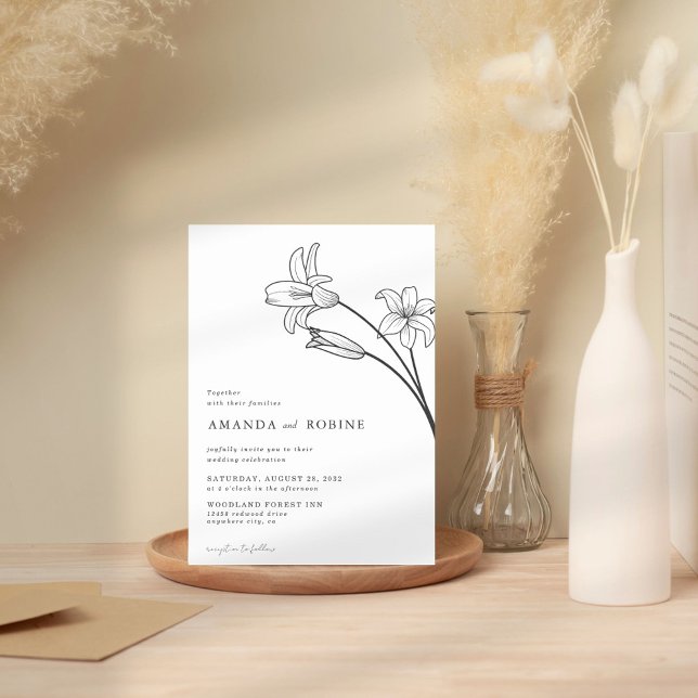 Simple Minimalist Lily Wedding Invitation (Creator Uploaded)