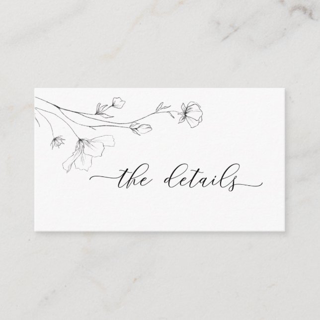 Simple Minimalist Line Art Floral Wedding Details Enclosure Card (Front)