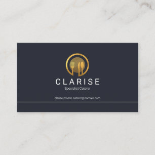 Simple Minimalist Line Border Gold Cutlery Chef Business Card
