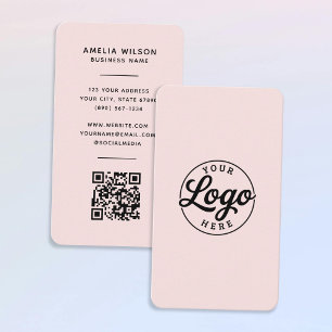 Simple Minimalist Logo QR Code Blush Pink Business Card