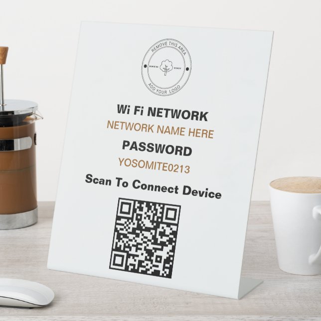 Simple Minimalist Logo QR Code Wifi Details Pedestal Sign (In SItu)
