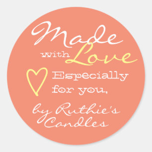 Simple Minimalist Made with Love Heart Peach Colou Classic Round Sticker