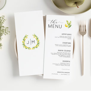 Simple Minimalist Mediterranean Lemon Wedding Menu