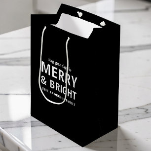 Simple Minimalist Merry Bright Christmas Black Medium Gift Bag