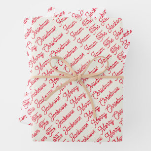 Simple Minimalist Merry Christmas From Family Name Wrapping Paper Sheet