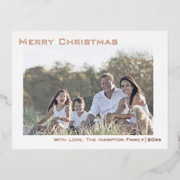 Simple Minimalist Merry Christmas Photo Foil Holiday Postcard