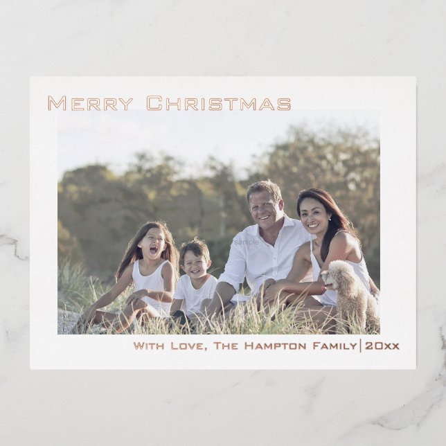 Simple Minimalist Merry Christmas Photo Foil Holiday Postcard (Front)