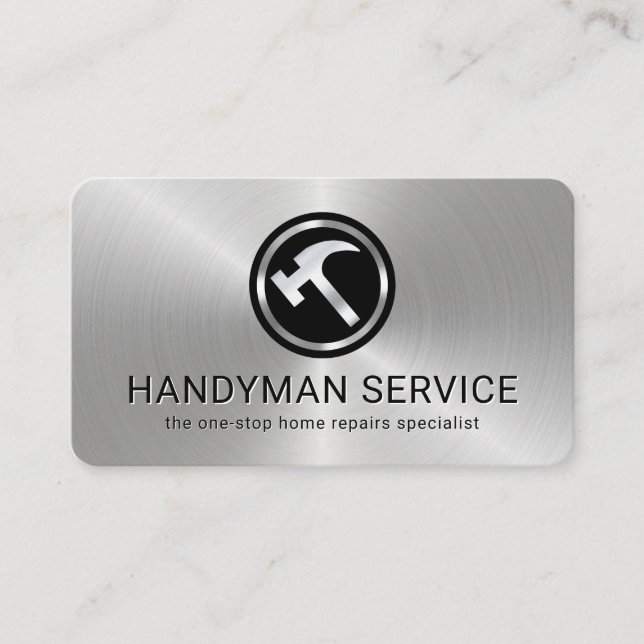 Simple Minimalist Metallic Hammer Layer Business Card (Front)