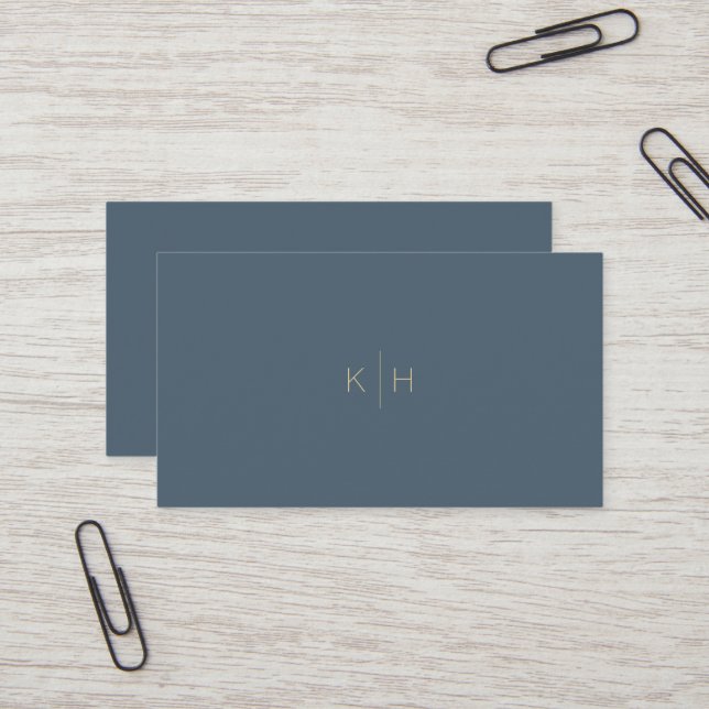 Simple Minimalist Midnight Blue Gold Business Card (Front/Back In Situ)
