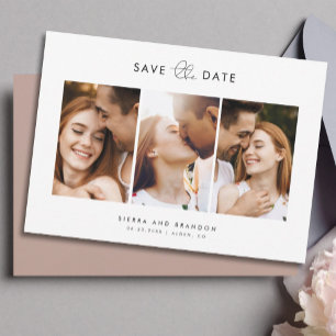 Simple Minimalist Modern 3 Photo Collage Script Save The Date