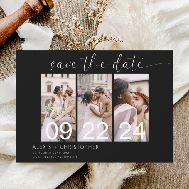 Simple Minimalist Modern 3 Photo  Save The Date (Creator Uploaded)