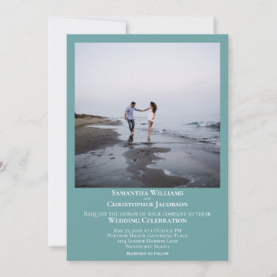 Simple Minimalist Modern Artsy Photo Teal Wedding Invitation
