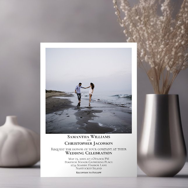 Simple Minimalist Modern Artsy Photo White Wedding Invitation (Creator Uploaded)