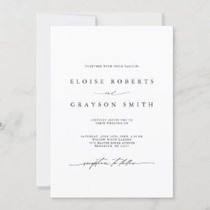 Simple Minimalist Modern Black and White Wedding  Invitation
