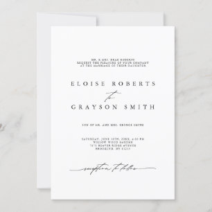 Simple Minimalist Modern Black and White Wedding  Invitation