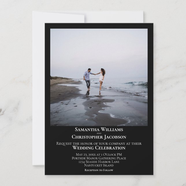 Simple Minimalist Modern Black Photo Wedding Invitation (Front)