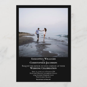 Simple Minimalist Modern Black Photo Wedding Invitation