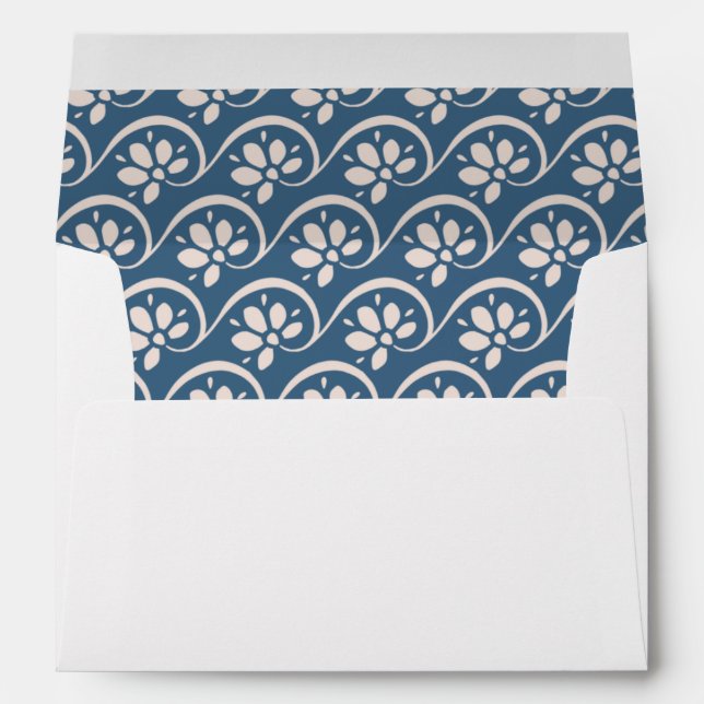 Simple Minimalist Modern Blue Floral Wedding Invit Envelope (Back (Bottom))