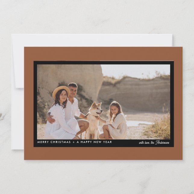 Simple Minimalist Modern Boho Brown 1 Photo  Holiday Card (Front)
