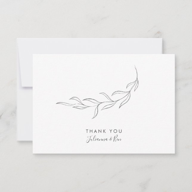 Simple Minimalist Modern Botanical Custom Wedding Thank You Card (Front)