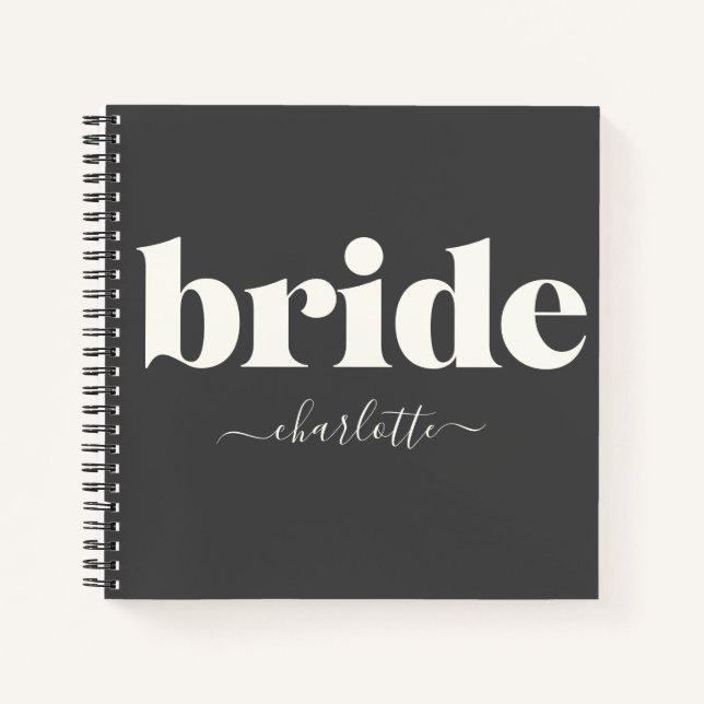 Simple Minimalist Modern Bride in Black and White  Notebook (Front)