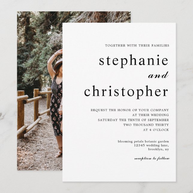 Simple Minimalist Modern Chic Script Photo Wedding Invitation (Front/Back)