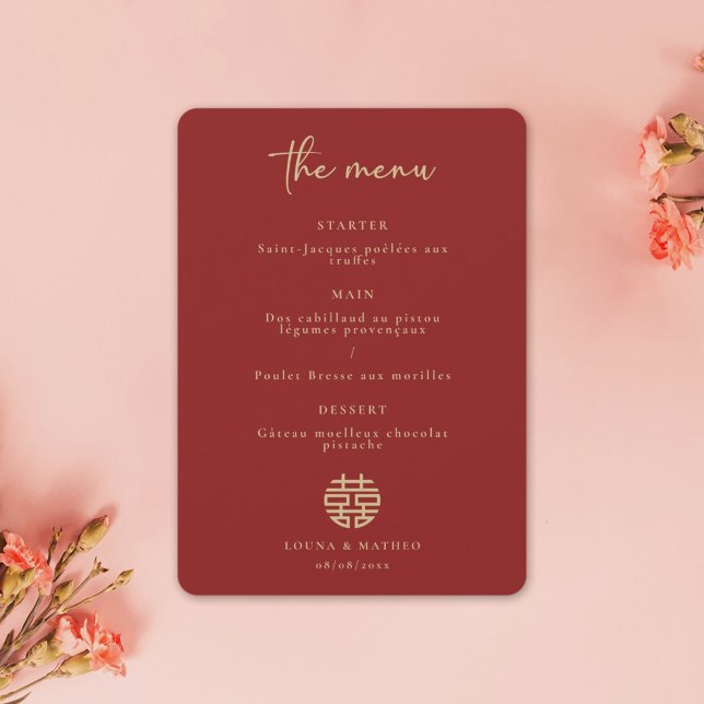 Simple Minimalist Modern Chinese Red Wedding Menu Invitation (Creator Uploaded)