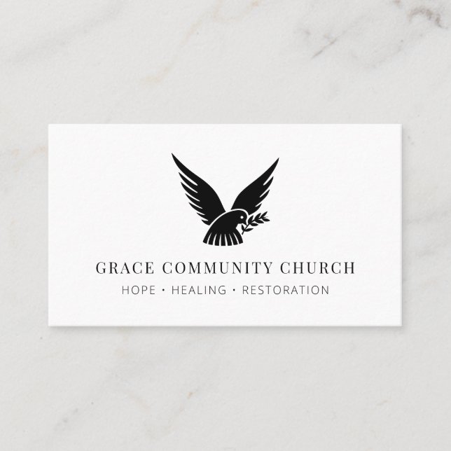 Simple Minimalist Modern Dove Black White Church Business Card (Front)