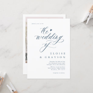 Simple Minimalist Modern Dusty Blue Detail Wedding Invitation