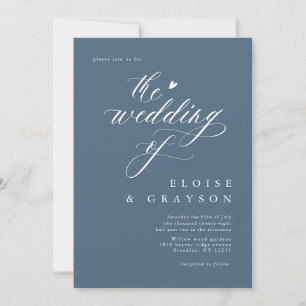 Simple Minimalist Modern Dusty Blue Detail Wedding Invitation