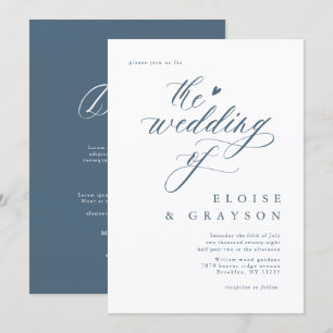 Simple Minimalist Modern Dusty Blue Detail Wedding Invitation