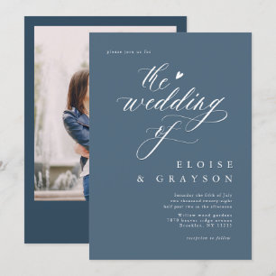 Simple Minimalist Modern Dusty Blue Detail Wedding Invitation