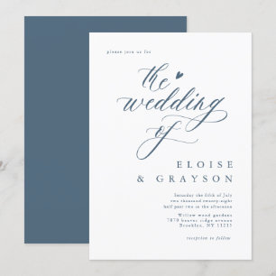 Simple Minimalist Modern Dusty Blue  Wedding Invitation