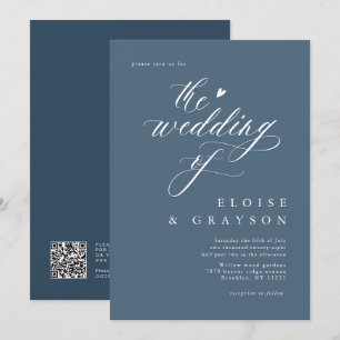 Simple Minimalist Modern Dusty Blue  Wedding Invitation