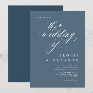 Simple Minimalist Modern Dusty Blue  Wedding Invitation