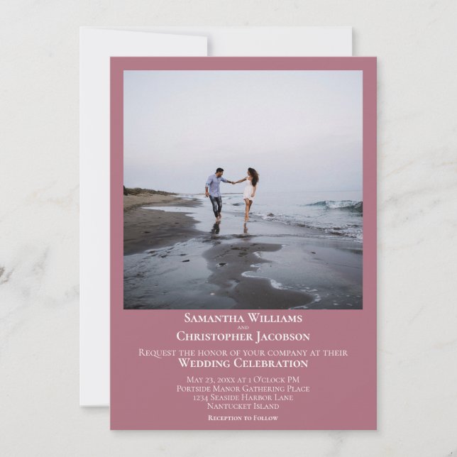Simple Minimalist Modern Dusty Rose Photo Wedding Invitation (Front)