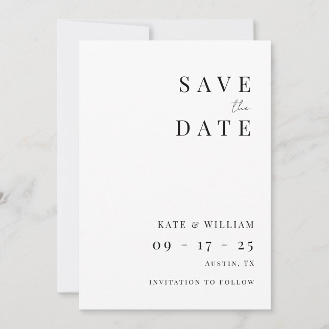 Simple Minimalist Modern Elegant Wedding Save The Date (Front)