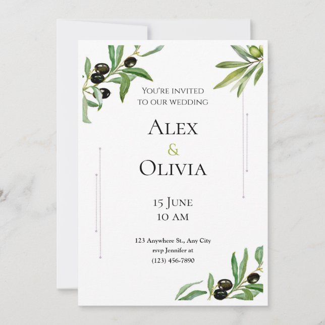 Simple Minimalist Modern Eucalyptus Olive Wedding  Invitation (Front)