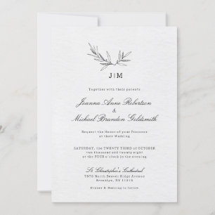 Simple Minimalist Modern Eucalyptus Olive Wedding  Invitation