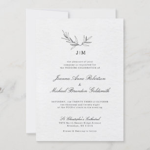 Simple Minimalist Modern Eucalyptus Olive Wedding  Invitation