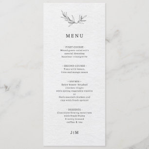Simple Minimalist Modern Eucalyptus Olive Wedding  Menu