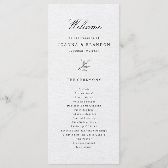 Simple Minimalist Modern Eucalyptus Olive Wedding Programme (Front)