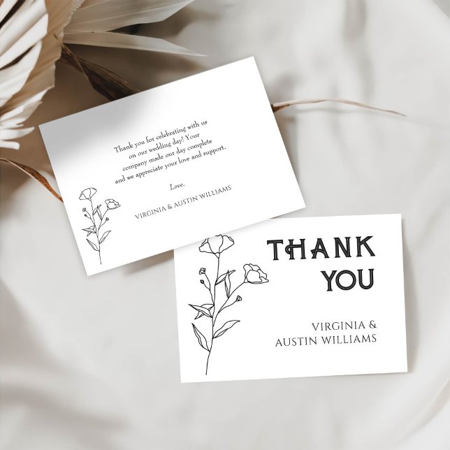 Simple Minimalist Modern Floral Wedding Thank You Card (Creator Uploaded)